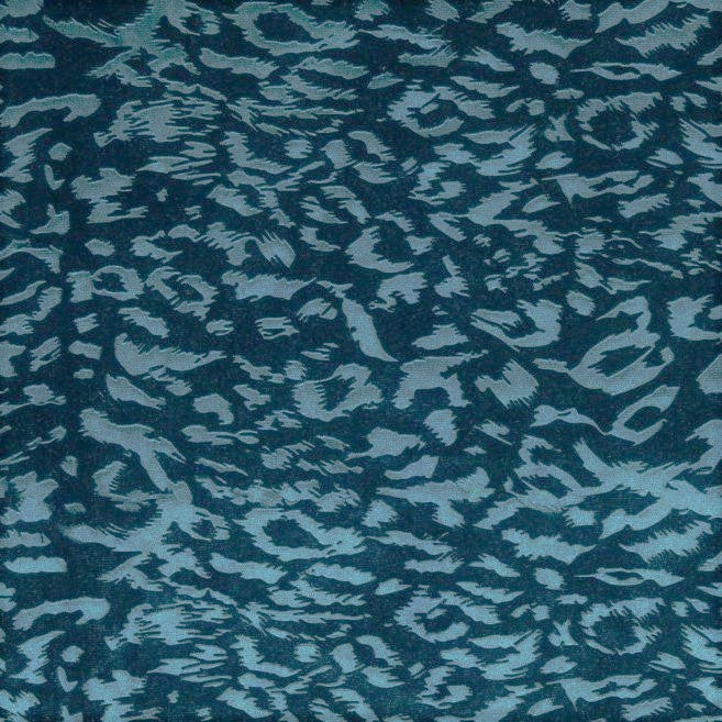Petrol Leopard Print Jacquard Stretch Velvet Fabric