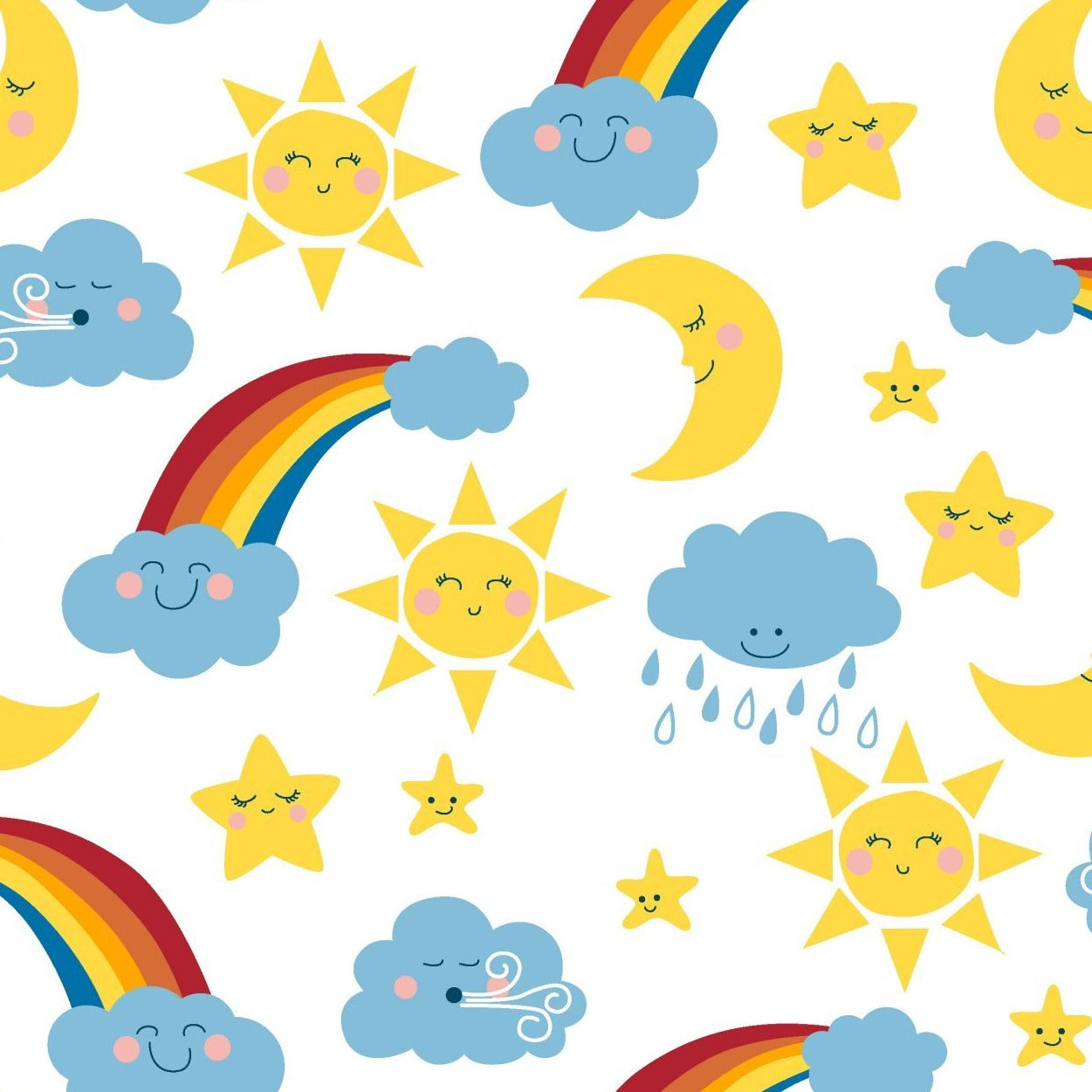3 Wishes Happy Clouds & Rainbows - Happy Skies - 100% Cotton Fabric ...