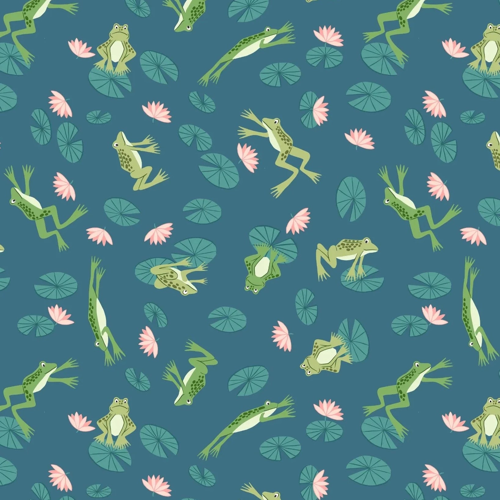 Lewis Irene On the Lake Frogs Blue Lake 100 Cotton Fabric