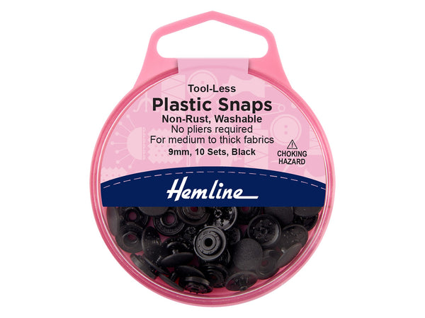 Metal Snap Fasteners, BLACK, 7mm Dia., 12 Sets Sew-In, By Hemline