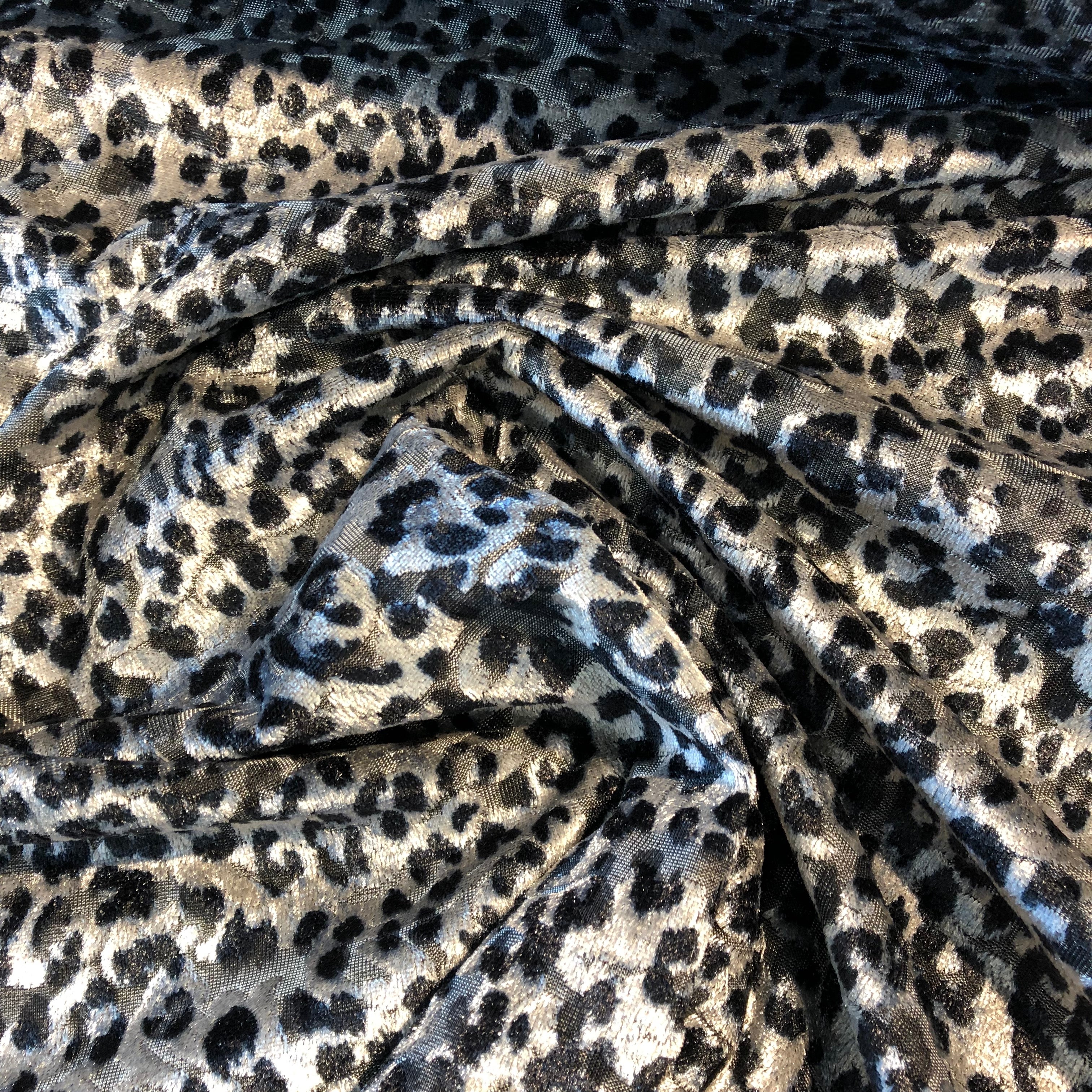 Petrol Leopard Print Jacquard Stretch Velvet Fabric