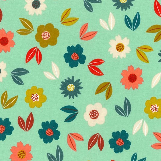 Pretty Petals Mint Printed French Terry Fabric Stretch Fabrics - Main Image
