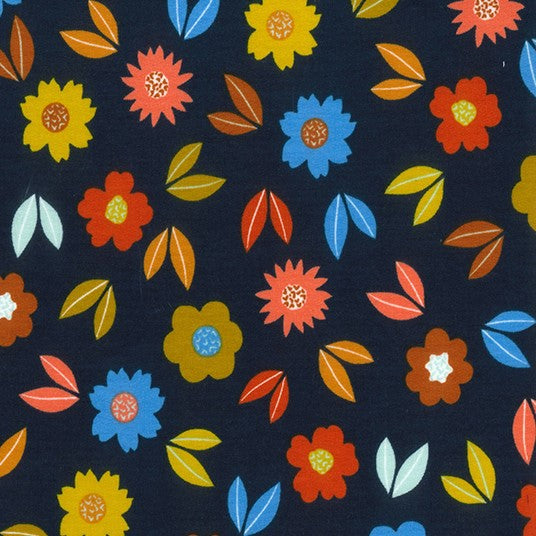 Pretty Petals Navy Printed French Terry Fabric Stretch Fabrics