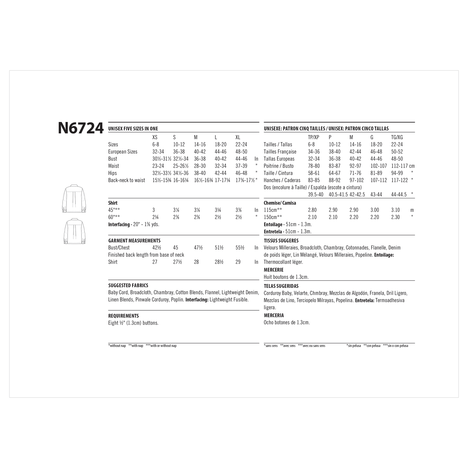 New Look Sewing Pattern 6724 - Unisex Shirt – My Sewing Box