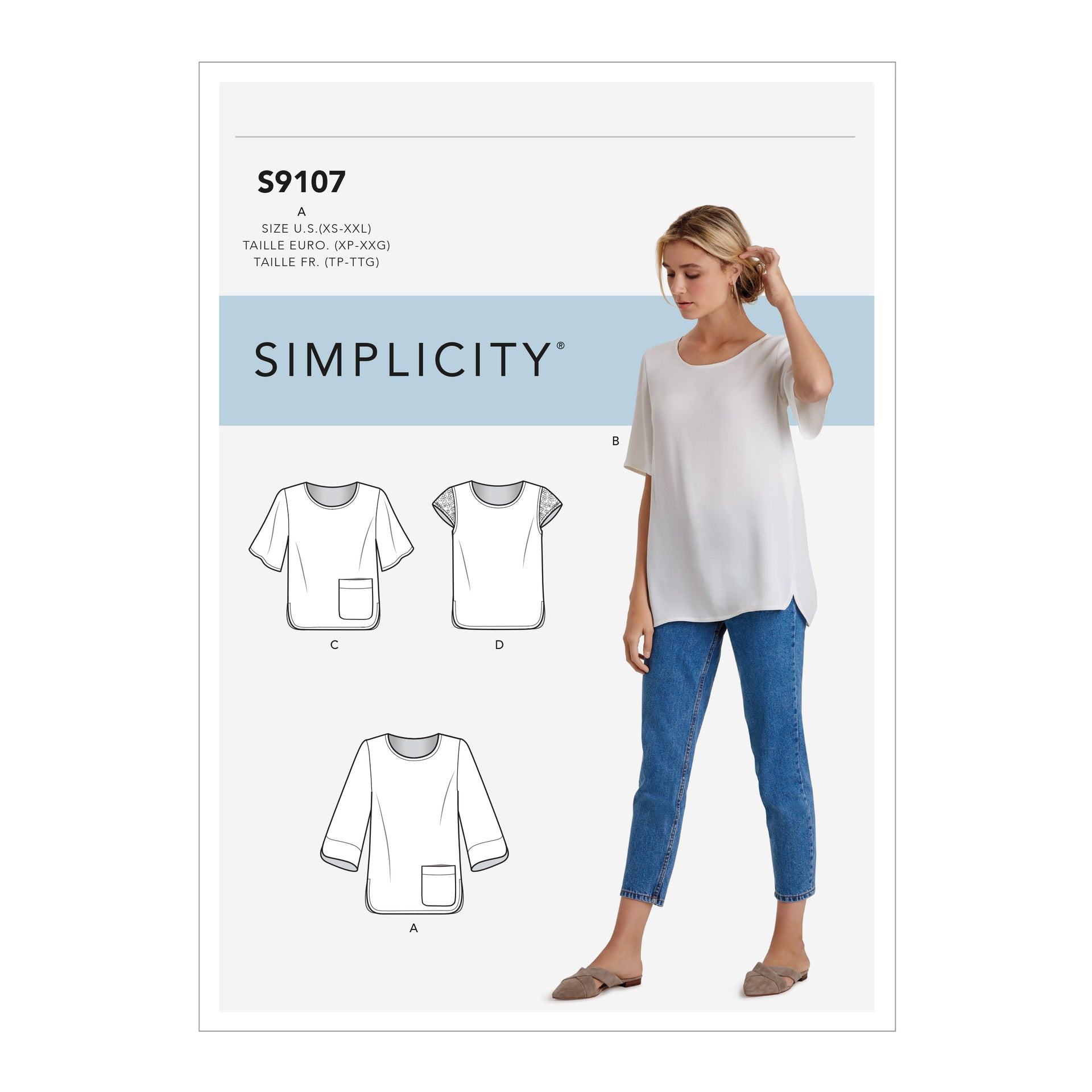 Simplicity Sewing Pattern S9107 Misses' Tops With Sleeve