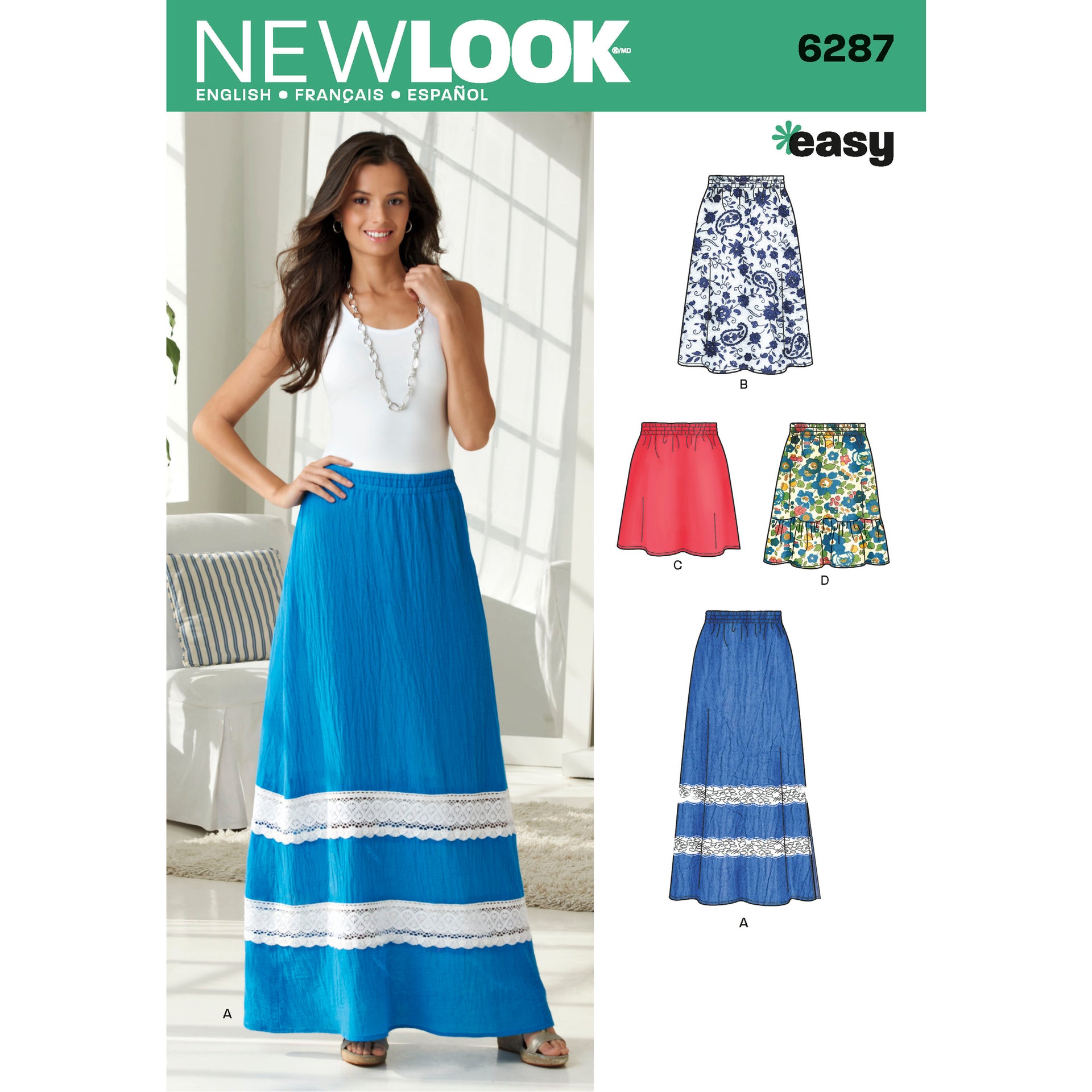 New Look Sewing Pattern 6287 Misses' Pull on Skirt in Four