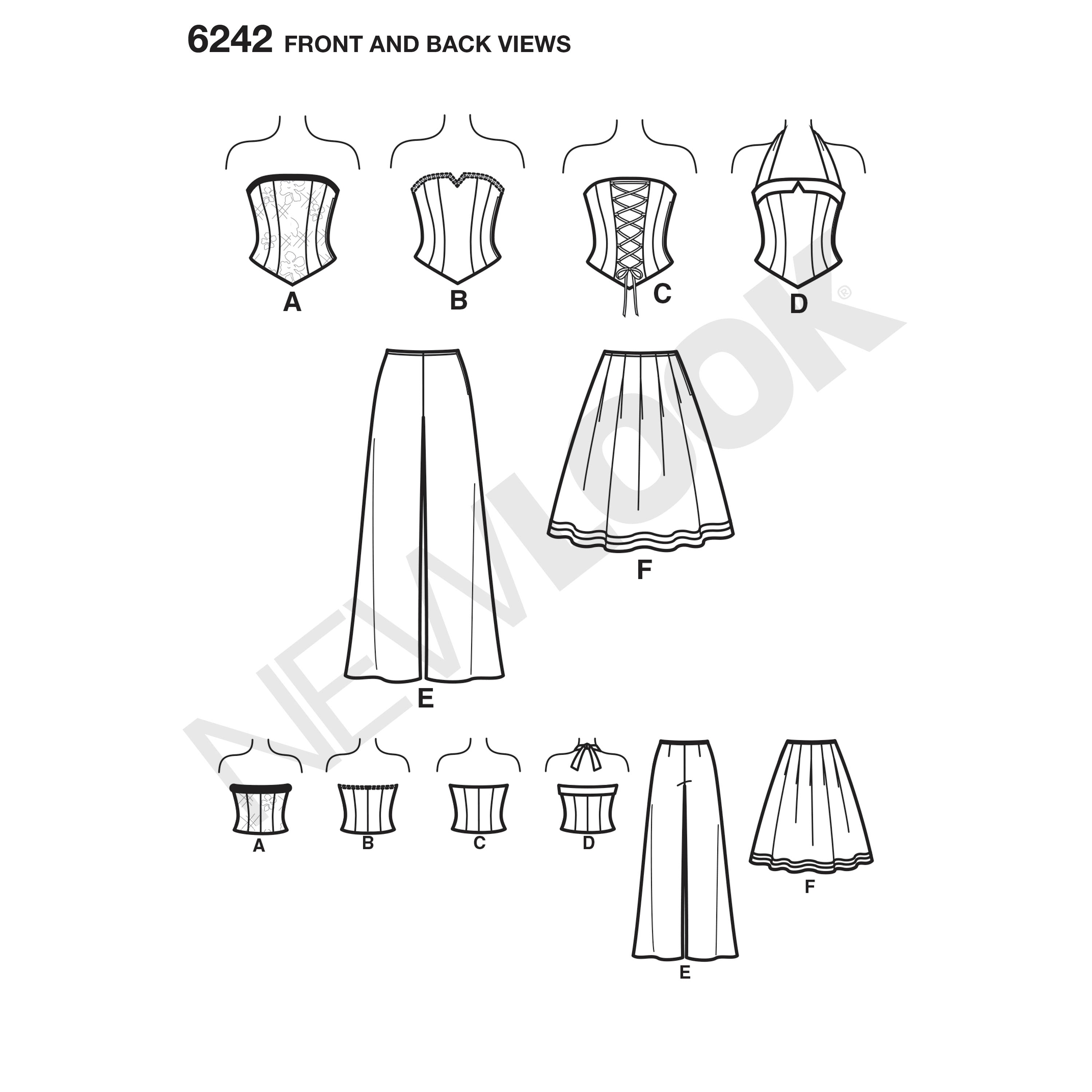 New Look Sewing Pattern 6242 - Misses' Corset Top, Pants and Skirt