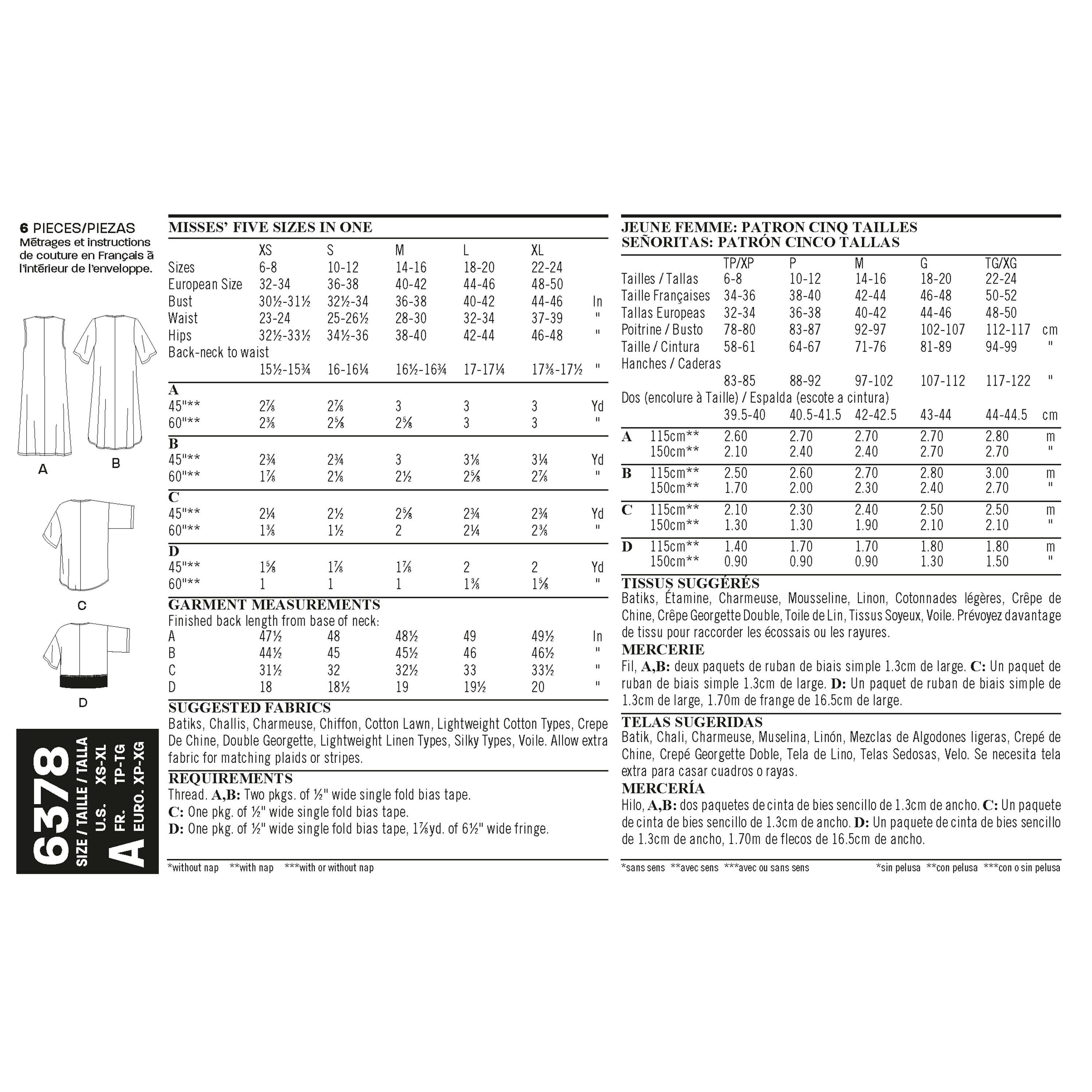 New Look Sewing Pattern 6378 - Misses' Easy Kimonos with Length Variat ...