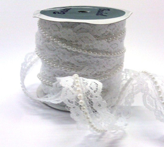 20mm White Beaded Lace Ribbon Ribbons and Trims