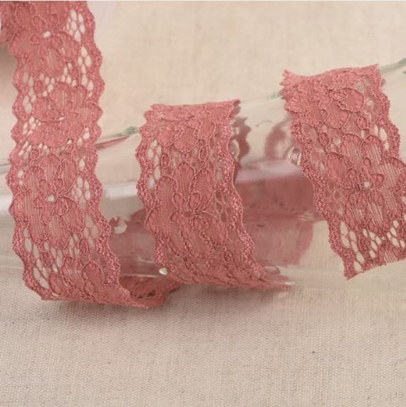 25mm Dusky Pink Corded Stretch Lace Ribbons and Trims