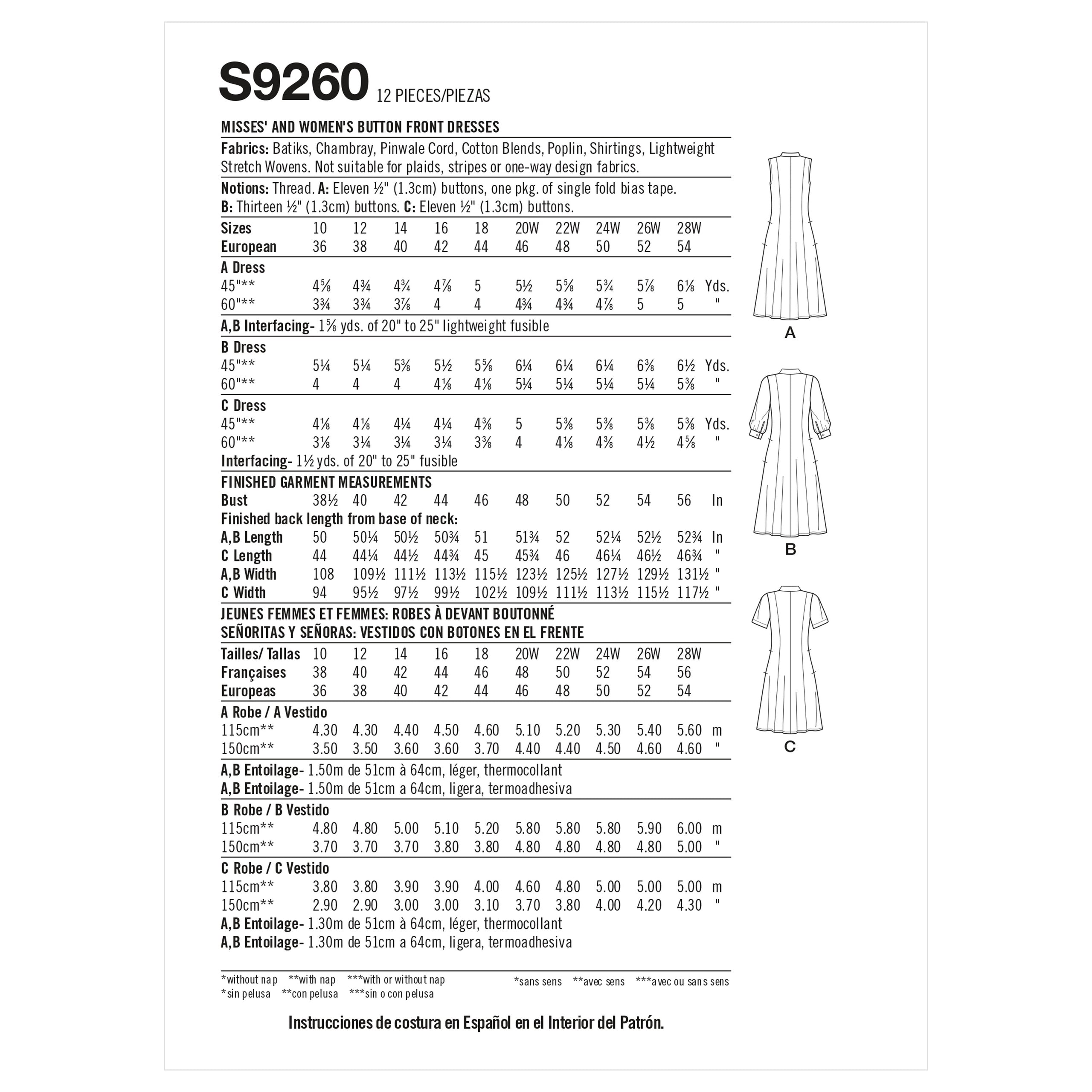 Simplicity Sewing Pattern S9260 - Misses' & Women's Button Front Dress ...