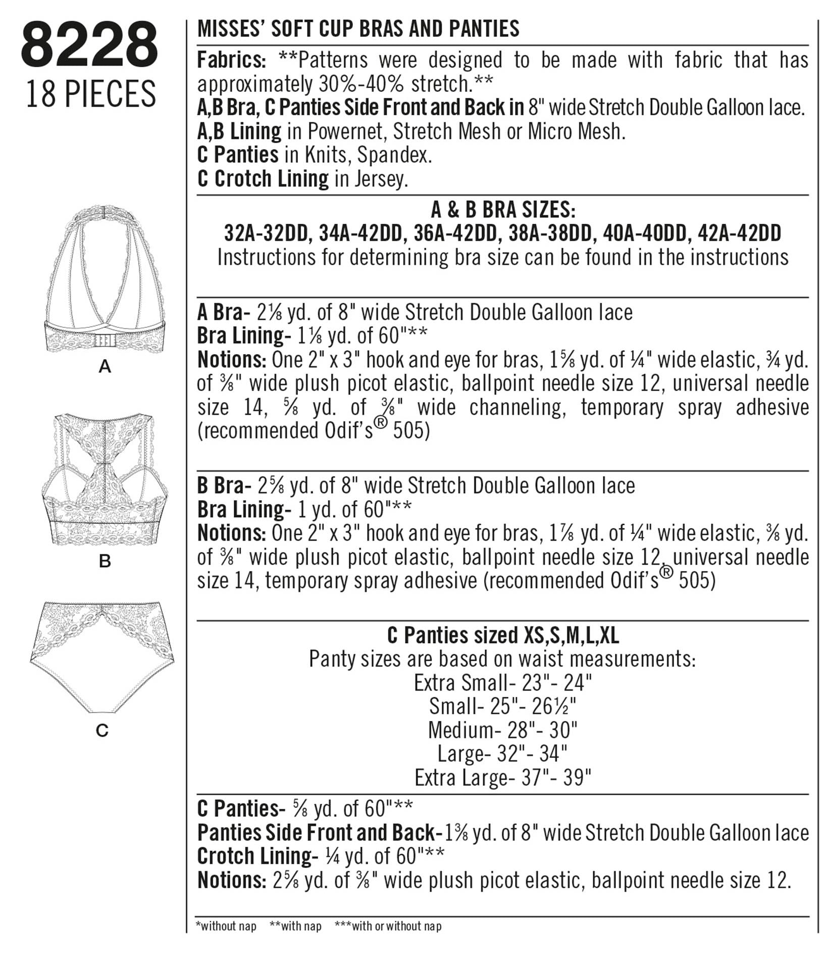 Simplicity Sewing Pattern 8228, Misses' Soft Cup Bra With Racer or Halter  Back and Panties, Bra's Sized 32A to 42DD, Panties Sized XS-XL, UC -   Canada