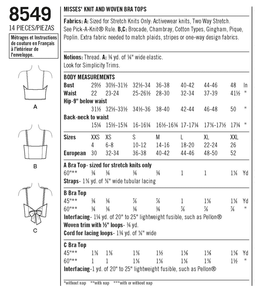 Simplicity 8549 - Women’s' Bra Tops | Sewing Patterns – My Sewing Box