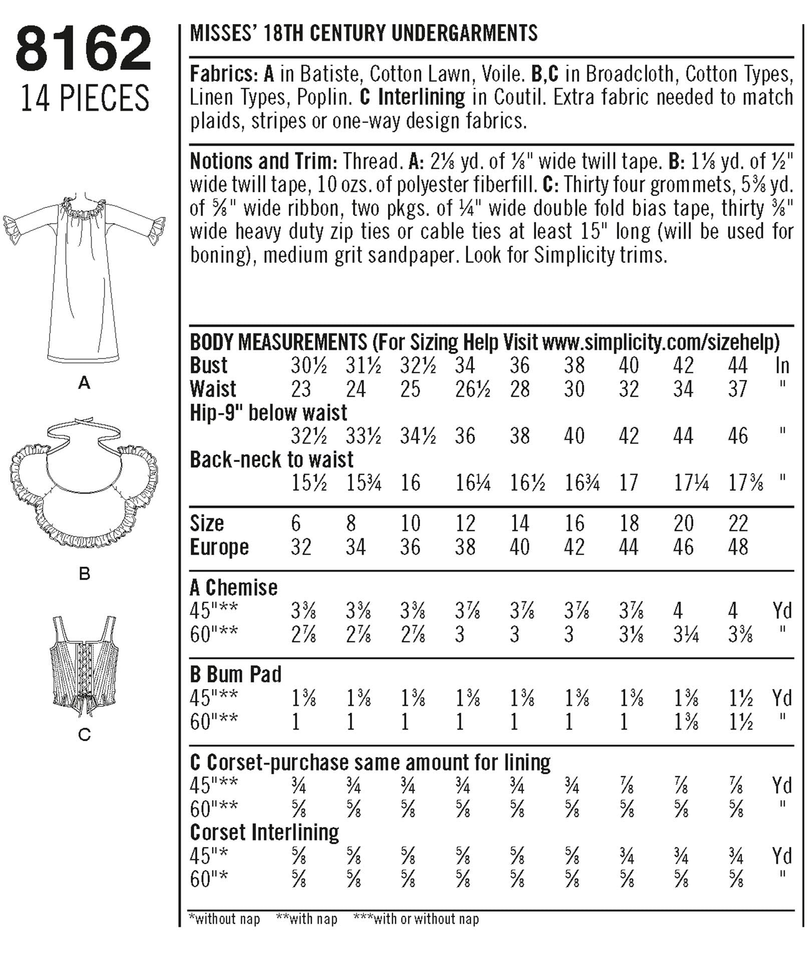 Simplicity 8162 - Misses' Historic Corset Undergarments Sewing