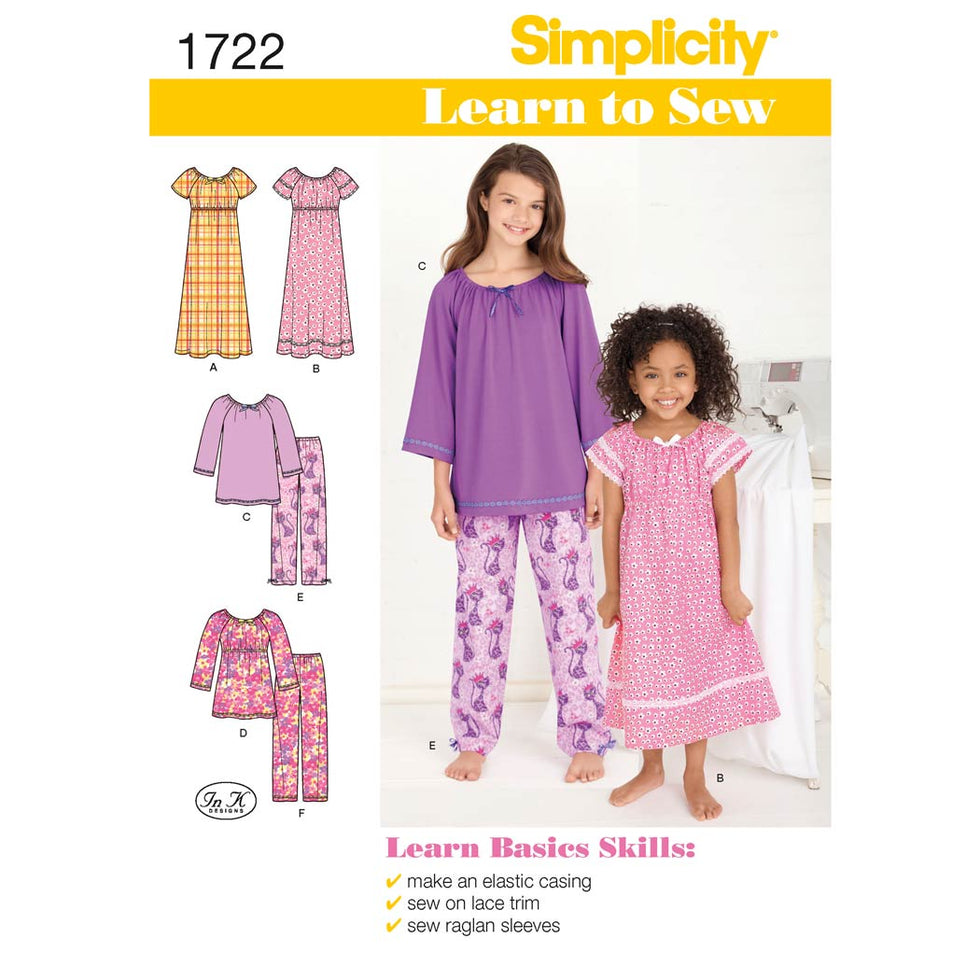 Simplicity 1722 Learn to Sew Child's and Girl's Loungewear | Sewing ...