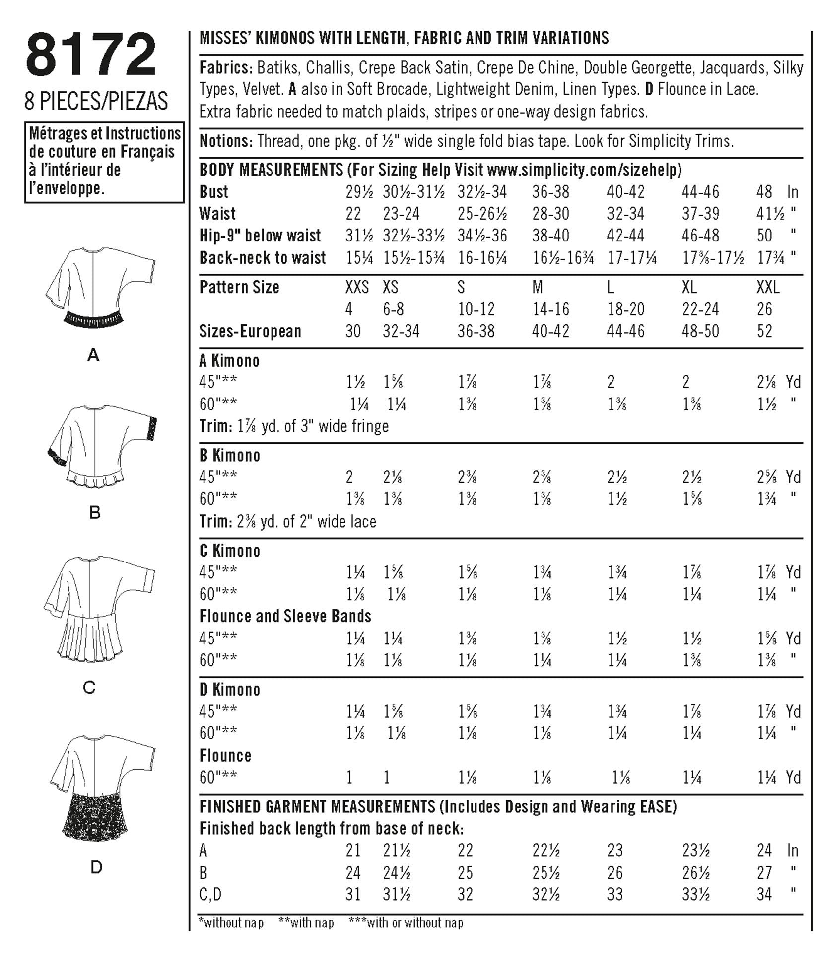 Simplicity 8172 - Women's Fashion Kimonos with Length, Fabric and Trim ...