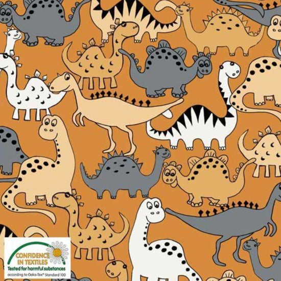 Stof of Denmark Dinosaurs Orange Avalana Jersey Fabric Stretch Fabrics My Sewing Box